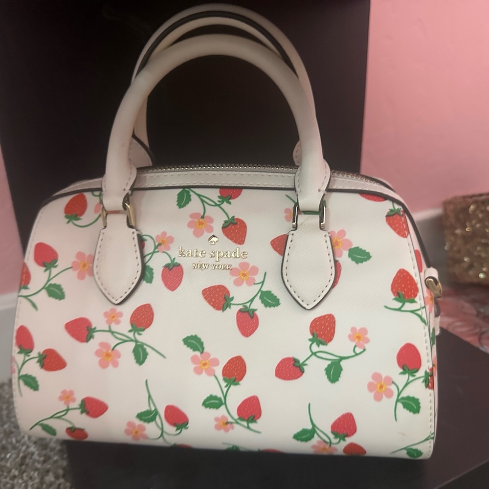 Kate Spade Cream Satchel with Strawberry Print